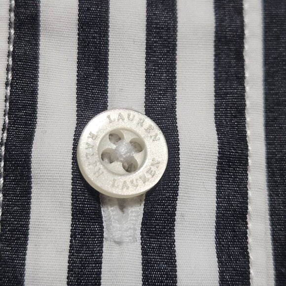 Lauren Ralph Lauren Black & White Striped Long Sleeve Cotton Button-Up Shirt Wit - Picture 5 of 16